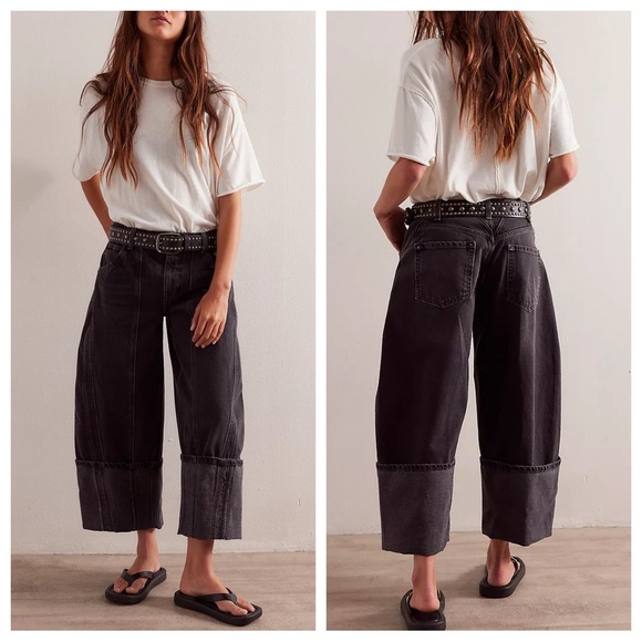 Free People Denim - Free People We The Free Olsen Cuffed Barrel Jeans in Black Ice